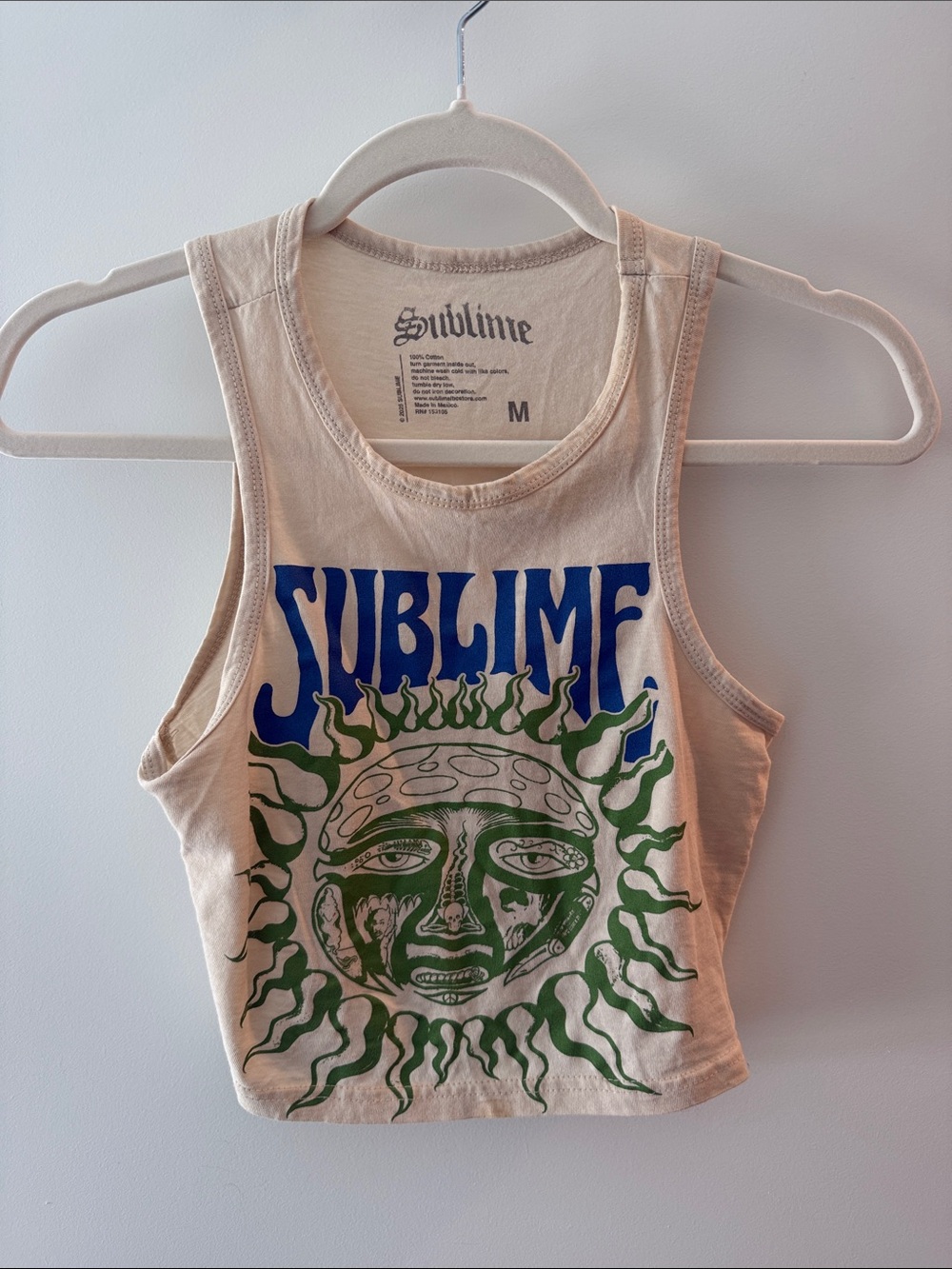 Women's Beige Graphic Tank Top - Blue & Green Print